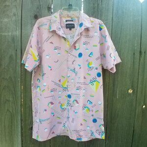Drill Clothing Co Mens Shirt Sz L Pink Geometric Pink Button Down Short Sleeve